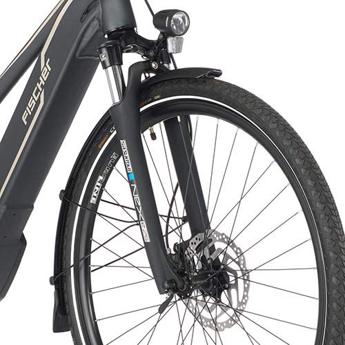 FISCHER Unisex – damski rower elektryczny dla dorosłych, Trekking VIATOR 5.0i, szary matowy, 28 cali, RH 44 lub 49 cm, silnik środkowy Brose Drive C 50 Nm, akumulator 36 V, wysokość ramy 44 cm