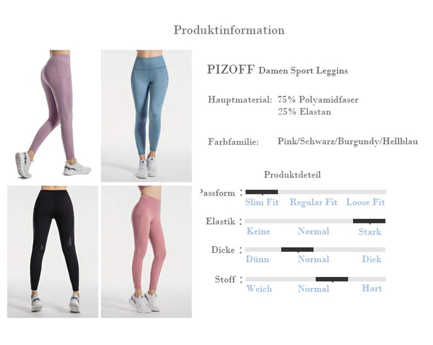 PIZOFF Naked Sensation damskie legginsy z wentylacją Open-Hole, multisport legginsy z kieszeniami