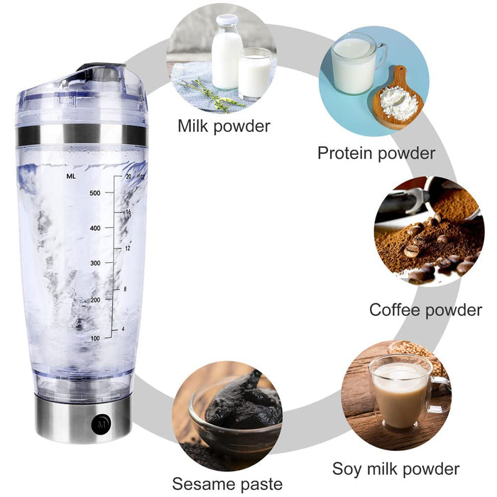 Elektryczny shaker do białek Butelka ze szczoteczką do czyszczenia, Bestcool 600ml Shaker do shake'ów proteinowych Akumulatorowe suplementy sportowe Shakery Bez BPA do mieszania proteinowej kawy Mleko