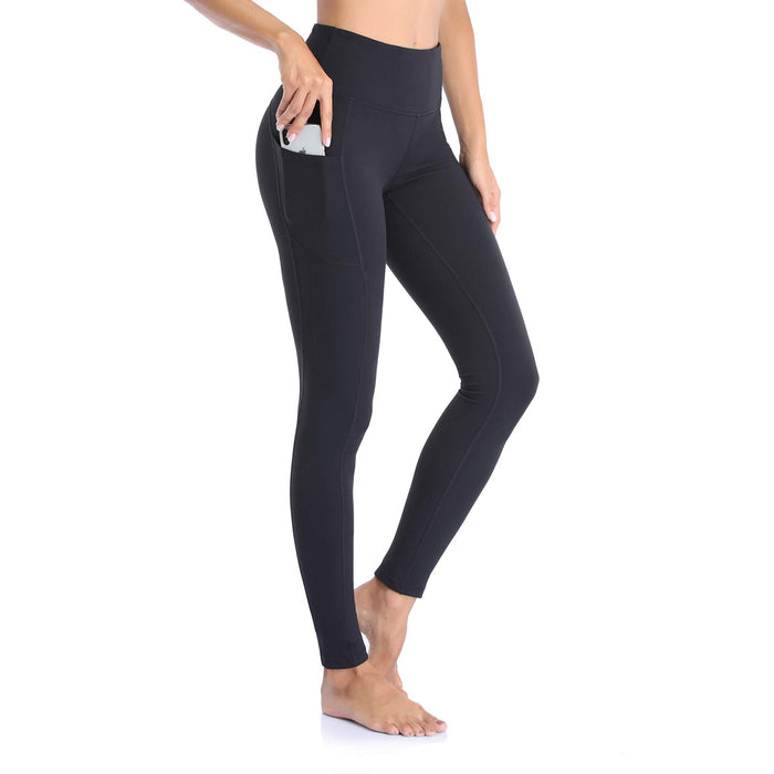 Ollrynns Spodnie do jogi z kieszeniami dla kobiet kontrola brzucha wysoka talia sportowe legginsy trening siłownia spodnie do biegania CA166