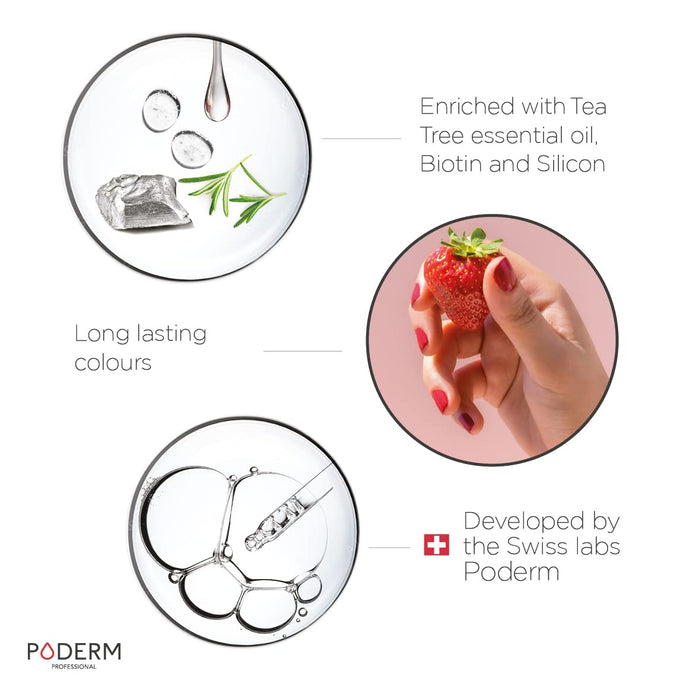 PODERM - GRZYBICA PAZNOKCI | Kolorowy lakier Czarująca Czerwień TEA TREE | Leczenie paznokci żółtych i uszkodzonych przez grzybicę | Profesjonalna pielęgnacja stóp/dłoni | Wyprodukowano w Szwajcarii