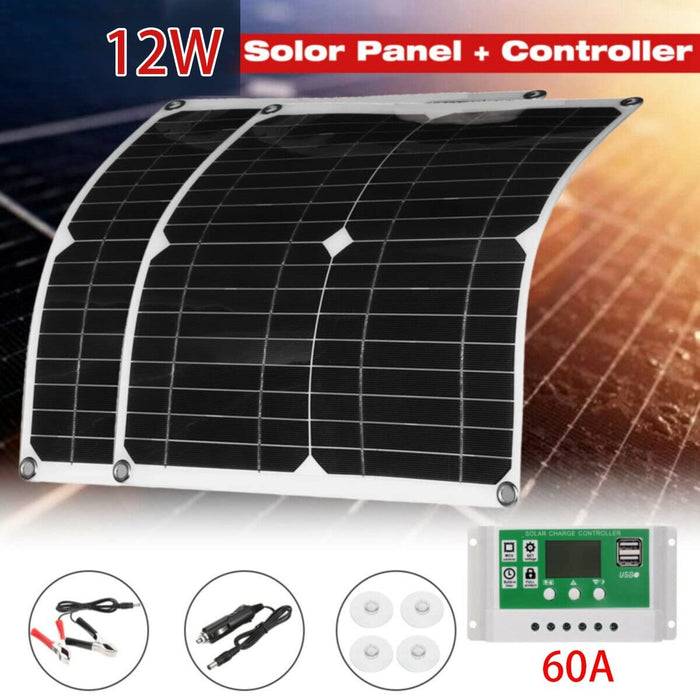 Kamay Zestaw paneli słonecznych 12 W, 60 A, 12 V, ładowarka z kontrolerem, przyczepa kempingowa, łódź