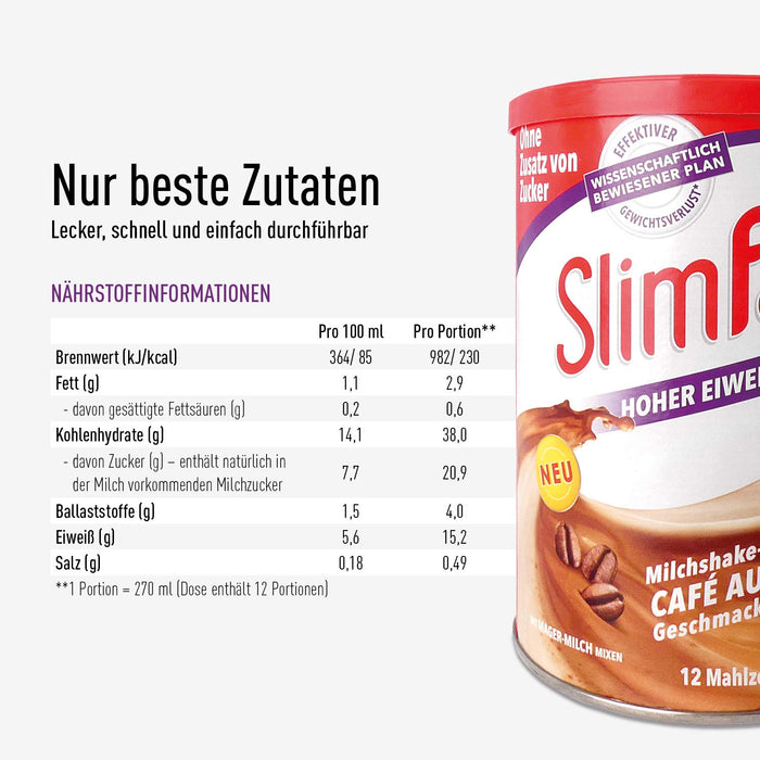 SlimFast Shake do mleka w proszku Café au Lait I zredukowana ilość kalorii Shake diety z dużą zawartością białka I Proszek diety do diety kontrolującej wagę I Tylko 230 kalorii na shake'a proteinowego I 438 g