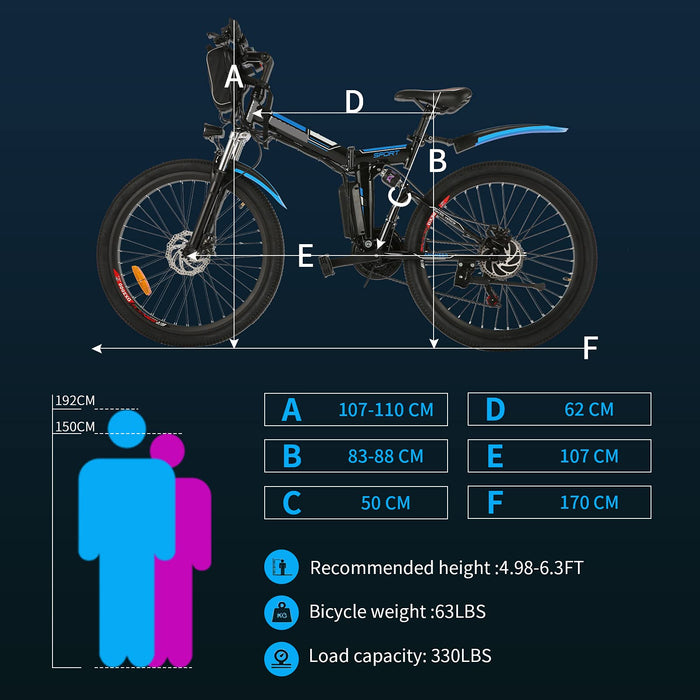 Hiriyt Elektryczny rower górski 66 cali ze zdejmowaną baterią litowo-jonową o dużej pojemności (36 V 250 W), rower elektryczny z 21 biegami i trzema trybami pracy