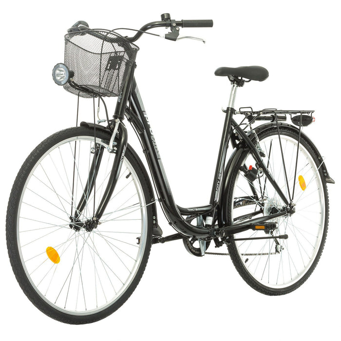 Probike 28-calowy 7-biegowy rower miejski, kosz, lampka rowerowa, kobiety, mężczyźni odpowiedni od 170-185 cm