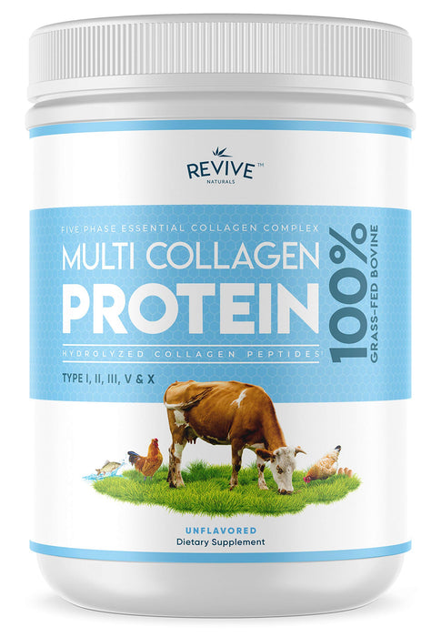 Multi Collagen Protein Powder - 5 Types of Food Sourced Collagen Peptides - Hydrolysed Grass Fed Bovine, Wild Caught Marine & Free-Range Chicken - 400g