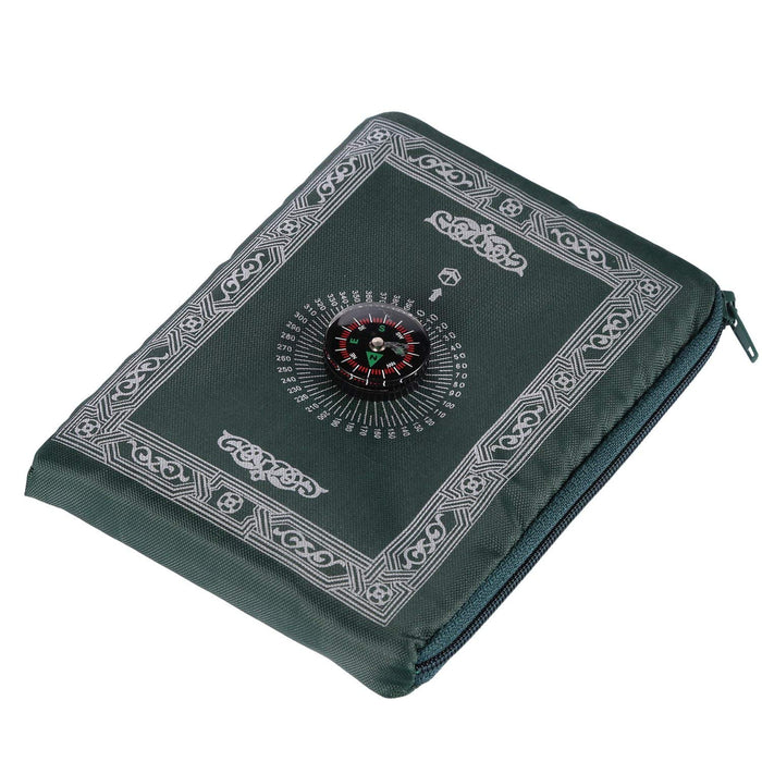 Anlising Przenośny, lekki, islamski dywan z modlitwy podróżnej, kompas, format kieszonkowy, torba do noszenia i kompas, przenośny, poliester, wodoszczelny materiał, 100 x 60 cm (zielony)