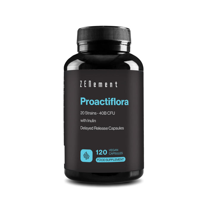 Zenement | Proactiflora, Probiotics, 120 Capsules | 19 Strains (30B CFU) + Inulin, Delayed Released Capsules | Digestive Health & Immune System | Vegan