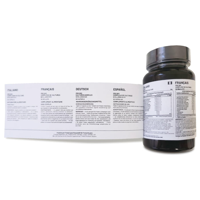 Bio Cultures Complex Probiotics and Prebiotics - 50 Billion CFU - 10 Live Bacteria Strains – Added with Inulin, L-Glutamine & Vitamin C - 60 Capsules | Advanced Probiotic for Women & Men by Prowise