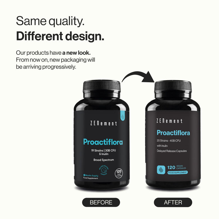 Zenement | Proactiflora, Probiotics, 120 Capsules | 19 Strains (30B CFU) + Inulin, Delayed Released Capsules | Digestive Health & Immune System | Vegan