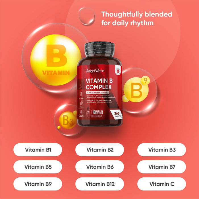 Vitamina B Complex 180 Comprimidos Dosis Alta Vitaminas del Grupo B Vegano- Complejo Vitamnico B con Vitamina C, Biotina, cido Flico B1, B2, B3, B5, B6 y B12, Aumenta Concentracin y Memoria