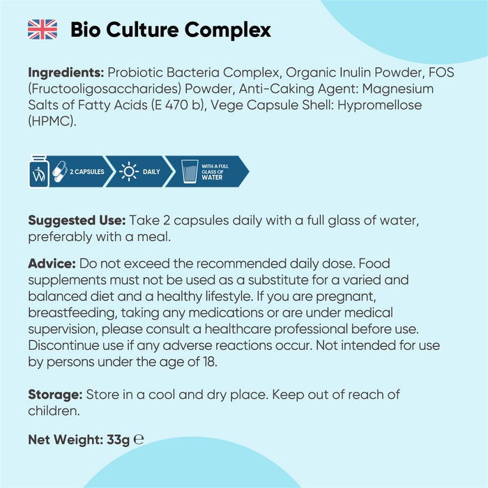 WeightWorld Bio Cultures Complex Probiotics and Prebiotics - 77 Billion CFU - 20 Live Bacterial Cultures - 60 Probiotic Complex Capsules for Women & Men