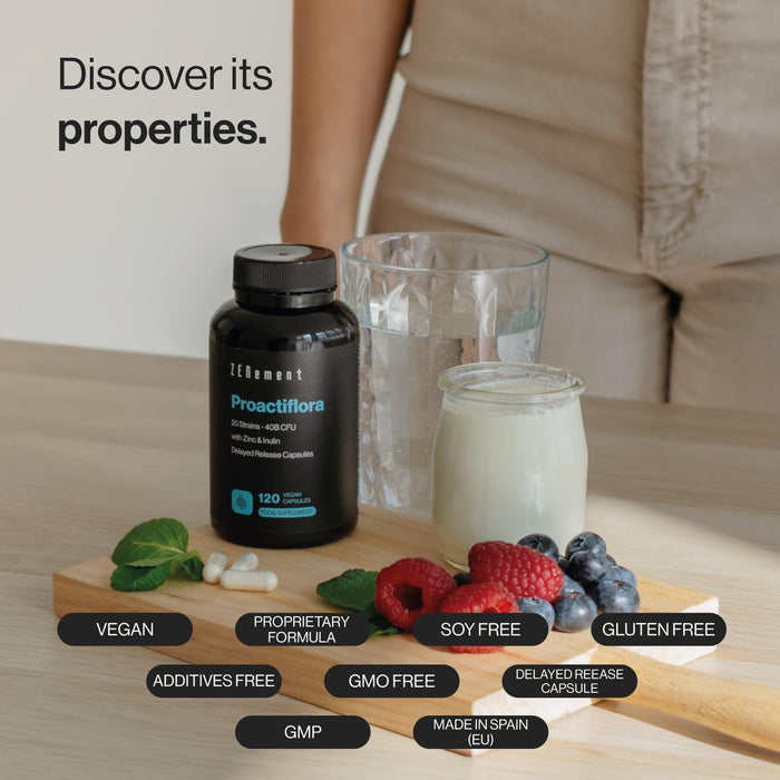 Zenement | Proactiflora, Probiotics, 120 Capsules | 19 Strains (30B CFU) + Inulin, Delayed Released Capsules | Digestive Health & Immune System | Vegan
