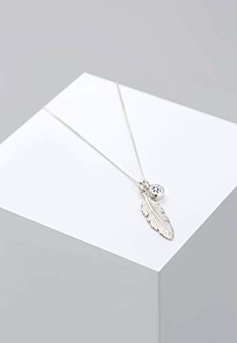 Elli naszyjnik damski z wisiorkiem w kształcie pióra, z kryształem Swarovskiego, srebro wysokiej próby 925, długość 45 cm