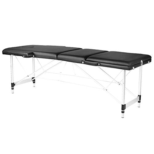 Activ eshop składany stół do masażu, składany, stół do masażu, wygodny z 3 strefami, aluminiowymi nóżkami o regulowanej wysokości i wysokiej jakości ekoskóra z torbą do noszenia, czarny