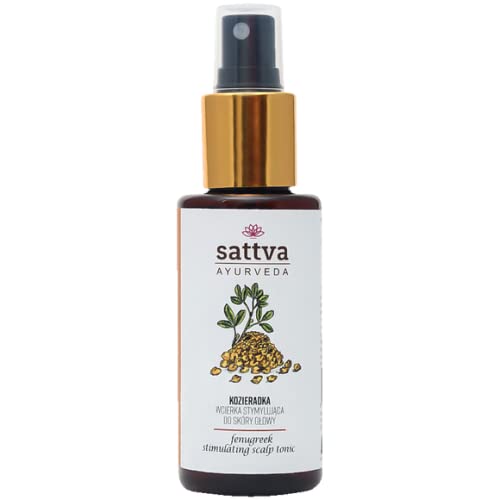 Sattva ayurveda Tonik do włosów i skóry głowy kozieradka 100 ml właściwości stymulujące i wzmacniające świetny wpływ na hamowanie nadmiernego wypadania włosów i stymulujący wzrost, przezroczysty
