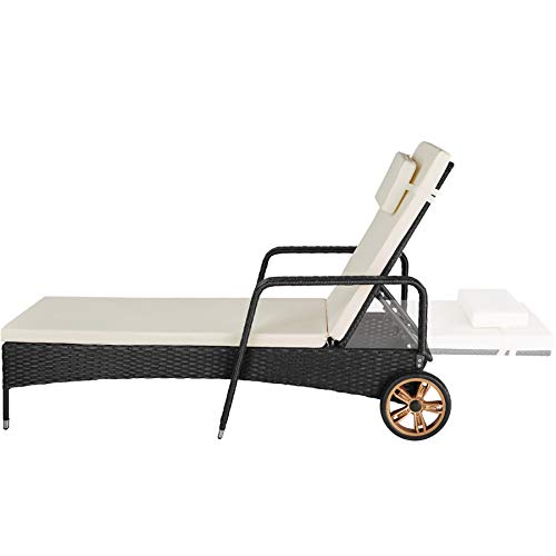 TecTake 800790 Aluminiowy leżak rattanowy, meble ogrodowe, leżak na kołach (czarny 403502)