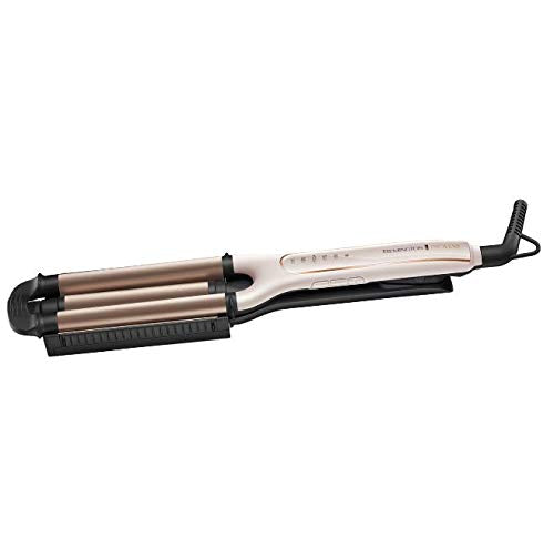 Remington falownica 4w1, inteligentna tech. OptiHeat utrwala fryzurę do 24h, 4 rodzaje fal, ceramiczna, regulacja do 210°C, szybkie nagrzewanie, zimne końcówki, moc 90W, kremowo-złota, PROluxe CI91AW