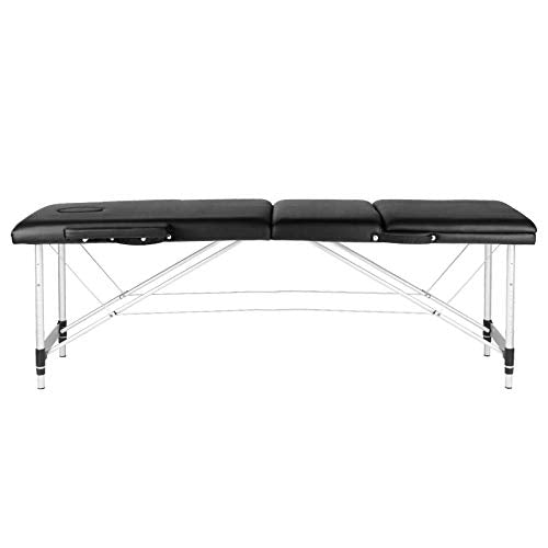 Activ eshop składany stół do masażu, składany, stół do masażu, wygodny z 3 strefami, aluminiowymi nóżkami o regulowanej wysokości i wysokiej jakości ekoskóra z torbą do noszenia, czarny