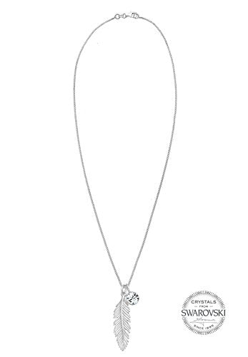 Elli naszyjnik damski z wisiorkiem w kształcie pióra, z kryształem Swarovskiego, srebro wysokiej próby 925, długość 45 cm