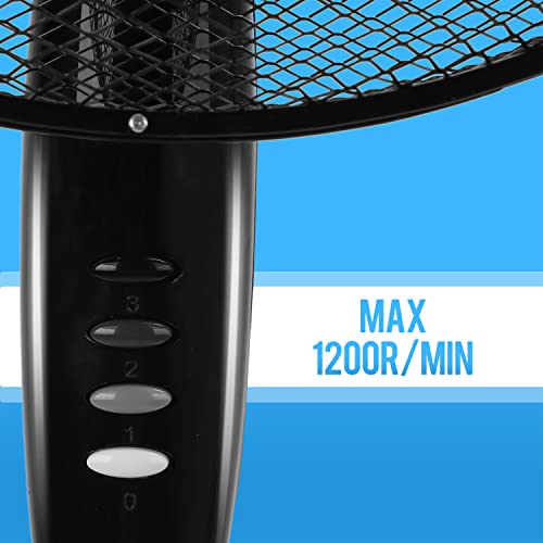 Aigostar Molly 33NFR - wentylator stojący 3 prędkości, 40 W. wysuwana stopka, długi kabel, bezpieczna kratka, czarny, ekskluzywny design.