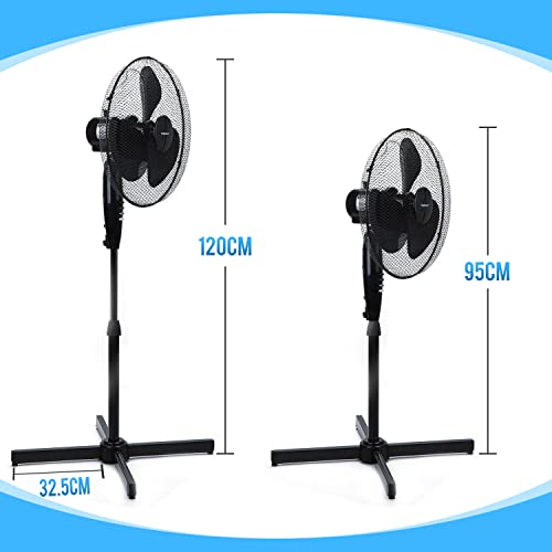 Aigostar Molly 33NFR - wentylator stojący 3 prędkości, 40 W. wysuwana stopka, długi kabel, bezpieczna kratka, czarny, ekskluzywny design.