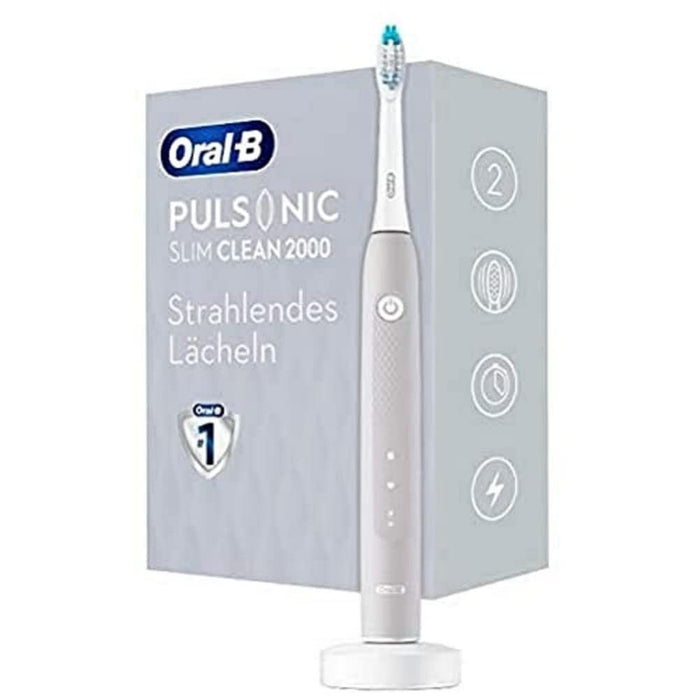 Oral-B Pulsonic Slim Clean 2000 elektryczna szczoteczka do zębów, 2 tryby czyszczenia do pielęgnacji zębów i zdrowych dziąseł, z timerem, zaprojektowana przez Braun, szara