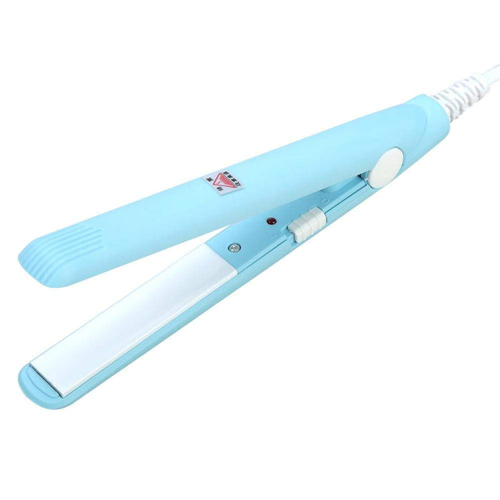 Prostownica do włosów, 4 kolory 2 w 1 Mini Straightener Prostownica do włosów Ceramiczna płyta turmalinowa Beauty Flat Iron Lokówka grzewcza z temperaturą 190 ℃ dla prostych loków włosów (niebieski USA)