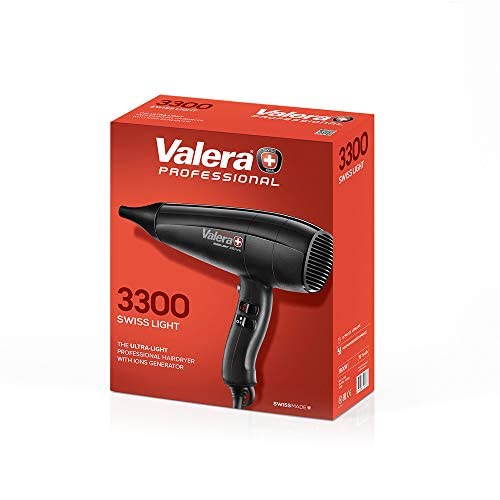 Valera Swiss Light 3300, profesjonalna suszarka do włosów, lekka i ergonomiczna, z generatorem jonów, 1800 W, Czarna