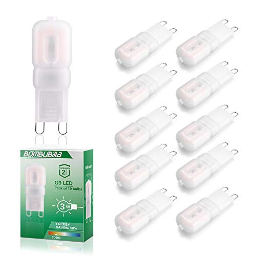 Żarówka LED G9, 10 szt., Bombubilla bez migotania, 3 W, żarówka LED Base Pin G9, 3000 K, ciepła biel AC 220 V, zastępuje żarówki halogenowe 30 W, bez możliwości ściemniania