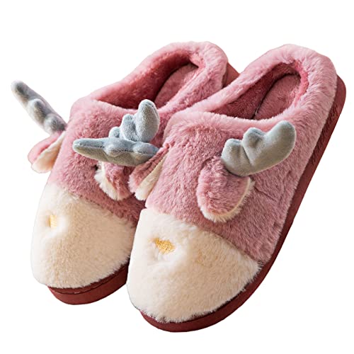 Kapcie Damskie Zimowe Puszyste śliczne Ciepłe Kapcie świąteczne Unisex MięKkie Kapcie z Pianki Memory Wygodne Wsuwane Pluszowe Buty Domowe Kapcie świą(Size:35-36 EU=5-6 US=3-4 UK,Color:Purpurowy)