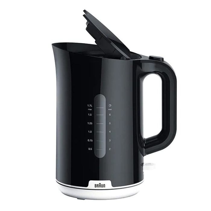 Braun Breakfast1 Collection czajnik elektryczny, obracany o 360°, zdejmowany filtr wapienny, pojemność 1,7 l, nie zawiera BPA, WK1100BK, 2200 W, tworzywo sztuczne, czarny