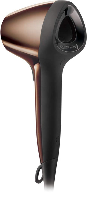 Remington suszarka do włosów z jonizacją, z krótką dyszą, przepływ powietrza 3D, 2 koncentratory i dyfuzor, zimny nawiew, mata antypoślizgowa, przewód 3m, moc 1800W, brązowo-czarna, Air3D Bronze D7777