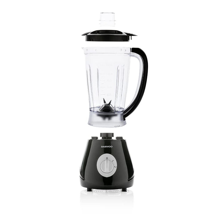Daewoo DKB350BK - Blender - Blendery kielichowe - Mikser - 1,25 Litra - Ostrza ze stali nierdzewnej - Smoothie maker - 2 prędkości - 5 cm Lejek do napełniania - Podziałka - Można myć w zmywarce - Czarny