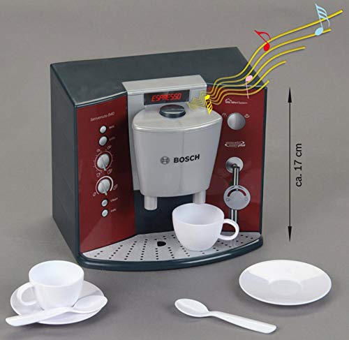 Theo Klein 9569 Ekspres do kawy Bosch z efektami dźwiękowymi | Zasilany na baterie ekspres do kawy z realistycznymi odgłosami | Wymiary: 14,5 cm x 19,5 cm x 17 cm