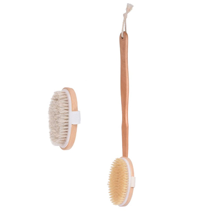 HEALLILY Szczotka Do Kąpieli Z Drewnianą Długą Rękojeść Dwustronna Szczotka Prysznicowa Powrót Płuczka Skóry Exfoliator Szczotka Sucha Skóra Szczotkowanie Do Domu Kobiety Mężczyźni