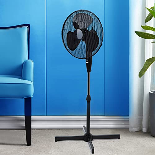 Aigostar Molly 33NFR - wentylator stojący 3 prędkości, 40 W. wysuwana stopka, długi kabel, bezpieczna kratka, czarny, ekskluzywny design.