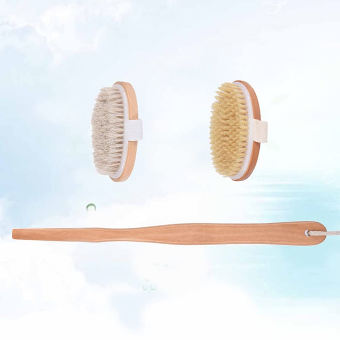 HEALLILY Szczotka Do Kąpieli Z Drewnianą Długą Rękojeść Dwustronna Szczotka Prysznicowa Powrót Płuczka Skóry Exfoliator Szczotka Sucha Skóra Szczotkowanie Do Domu Kobiety Mężczyźni