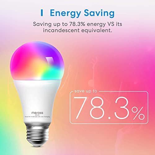 Inteligentna Żarówki LED, Ściemnialna Żarówka Meross Wi-Fi Inteligentna Wielobarwna Żarówka Odpowiednik 60W E27 2700K-6500K, Lompatybilna z Alexa, Google Home i SmartThings, Ciepła Biel, 4 Sztuki
