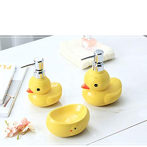 WXQING Yellow Duck Ceramic Soap Dozownik mydła, naciskając pompę mydła do łazienki kuchnia blacktop kwadratowy wytrzymały butelkę płynną odpowiednia dla dzieci AGD, Dozownik