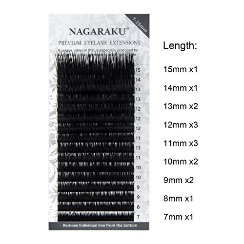 NAGARAKU RZĘSY Volume przedłużanie rzęs 0,07 mm D skręt 7-15 mm Mix Matte Black PROFESJONALNE 1 na 1 Klastry Miękkie Naturalne 16 pasków
