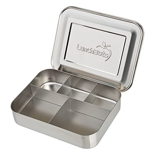 Lunchbots Bento Cinco duży pojemnik na żywność ze stali nierdzewnej – projekt z pięcioma sekcjami mieści dobrze wyważoną różnorodność produktów spożywczych – ekologiczne pudełko na lunch Bento – nadaje się do mycia w zmywarce i nie zawiera BPA – wszystkie