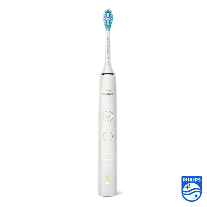 Philips Sonicare DiamondClean 9000 elektryczna szczoteczka do zębów, dwupak, HX9914/55 – 2 szczoteczki do zębów z 4 programami czyszczenia, timer i szkło do ładowania, nowa generacja, biała+biała