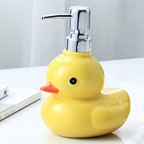 WXQING Yellow Duck Ceramic Soap Dozownik mydła, naciskając pompę mydła do łazienki kuchnia blacktop kwadratowy wytrzymały butelkę płynną odpowiednia dla dzieci AGD, Dozownik