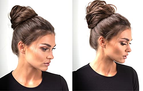 CAMERON HAIR Doczepiany Kok na Gumce, Ciemnobrązowy, Gęsty, Naturalny Połysk, Miękki, Wytrzymały, Suszenie, Modelowanie, Prostowanie, Treska, Liczne Warianty