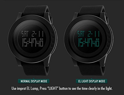 TONSHEN Męski zegarek wojskowy 50 m wodoodporny silikonowy pasek LCD cyfrowy elektroniczny 164FT 50 wodoodporny 12H/24H czas wielofunkcyjne zegarki sportowe - czarny