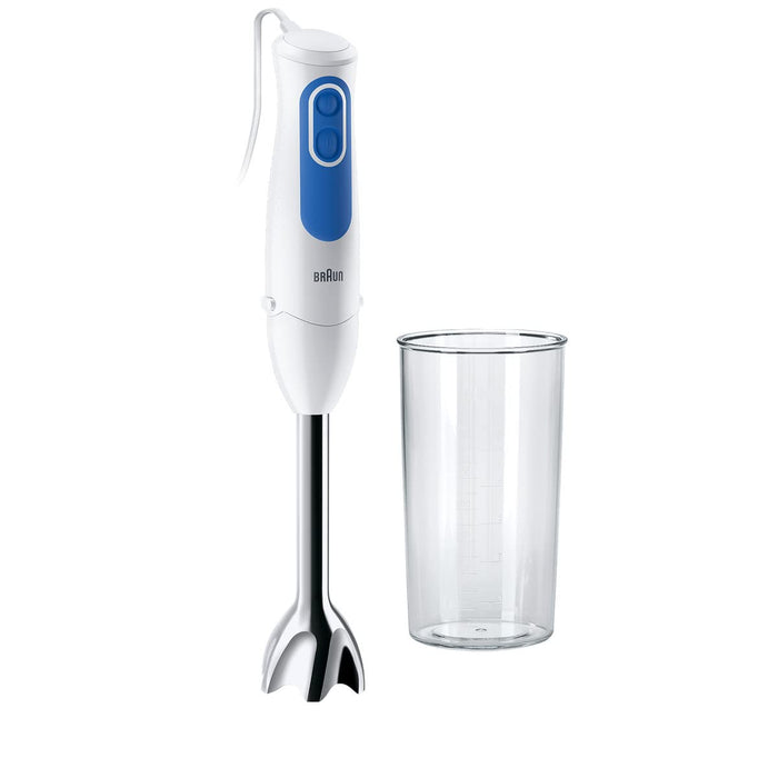 Braun mikser ręczny MQ 3000 Smoothie+ – MultiQuick 3 blender z podstawką miksującą ze stali nierdzewnej, 700 W, wraz z kubkiem do miksowania o pojemności 600 ml, biały/niebieski