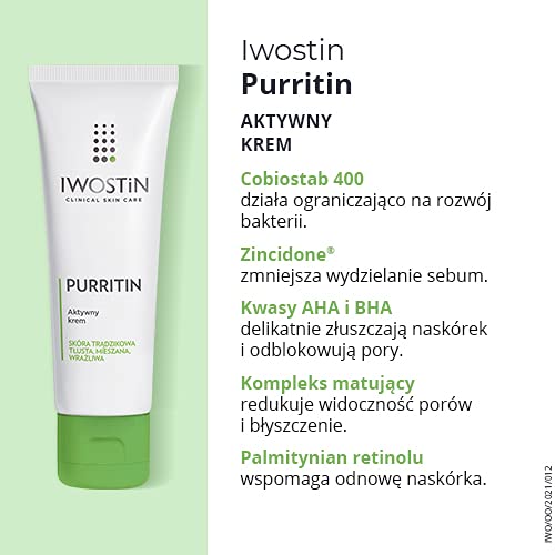 Iwostin Purritin Aktywny Krem - Skóra Trądzikowa, Tłusta, Mieszana 40 ml