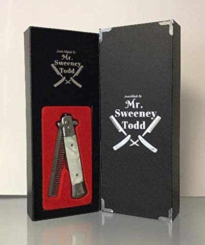 Biały składany grzebień z przełącznikiem - przycisk - Mr Sweeney Todd