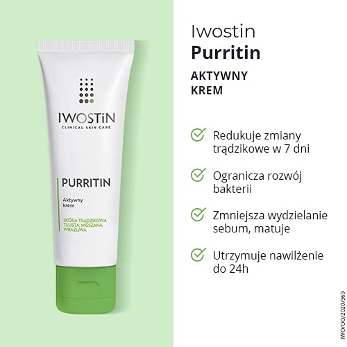 Iwostin Purritin Aktywny Krem - Skóra Trądzikowa, Tłusta, Mieszana 40 ml